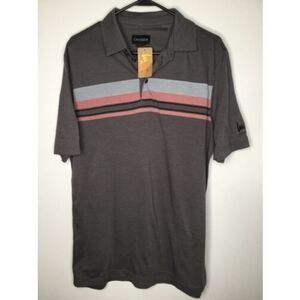 Chase 54 -men’s Medium Gray Polo Golf Shirt ‎ Striped Casual Logo Retail $80